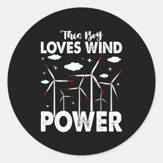 This Boy Loves Wind Wer, Windmill Turbine Technici Ronde Sticker (Voorkant)