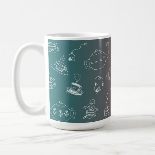 This charming tea and coffee doodle pattern featur koffiemok (Links)