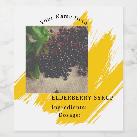 “This Elderberry Syrup label feels clean, herbal,  Wijn Etiket (Enkel label)