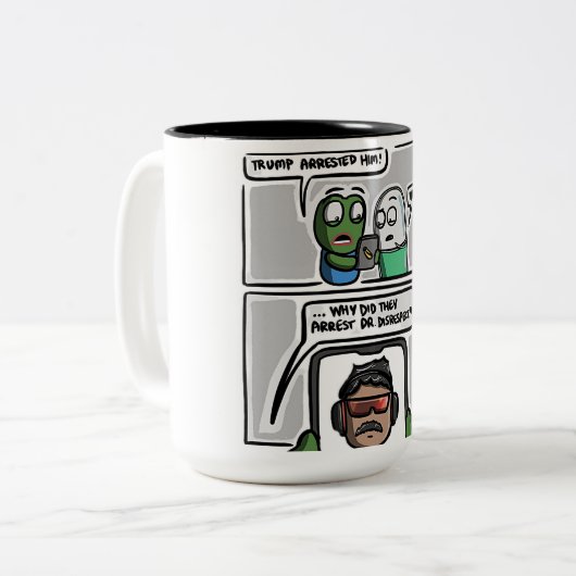 This funny comic-style meme design Mug Tweekleurige Koffiemok (Voorkant links)