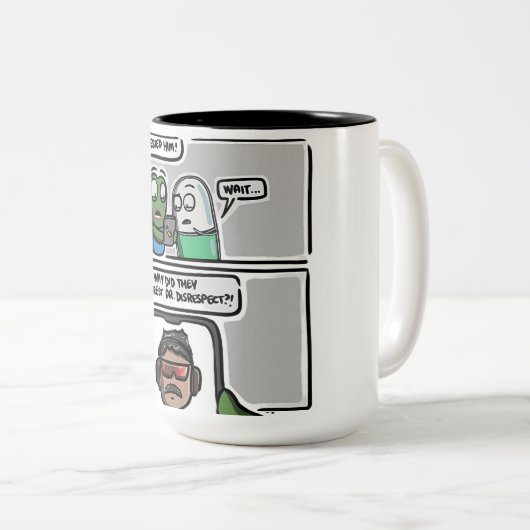 This funny comic-style meme design Mug Tweekleurige Koffiemok (Voorkant rechts)