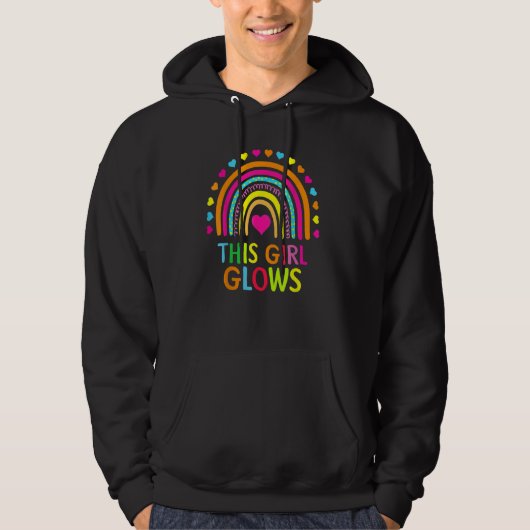 This Girl Glows Bright Colors Rainbow Retro 80's Hoodie (Voorkant)