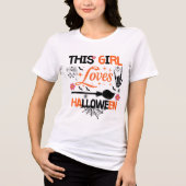 This Girl Loves Halloween | Witch Broom Spider Tri-Blend Shirt (Voorkant)
