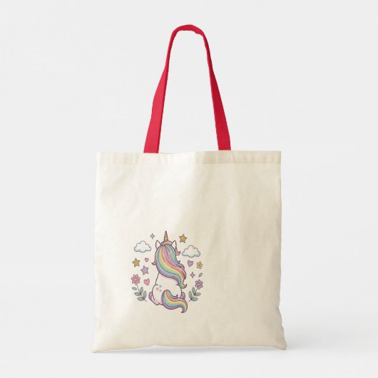 This is a bag with a cute unicorn. tote bag (Achterkant)