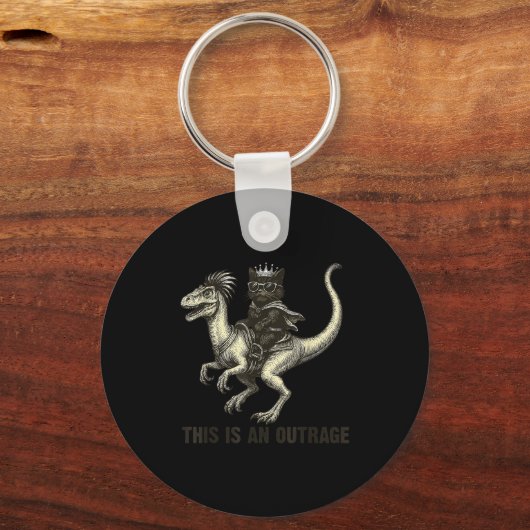 This Is An Outrage Funny Princess Cat Riding Dinos Sleutelhanger (Voorkant)