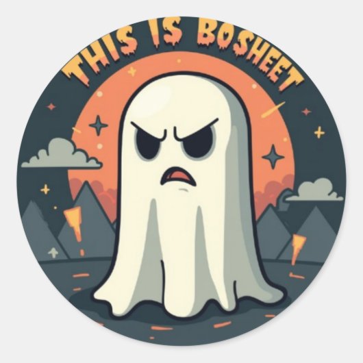This Is BoSheet: Grumpy Ghost Halloween Ronde Sticker (Voorkant)