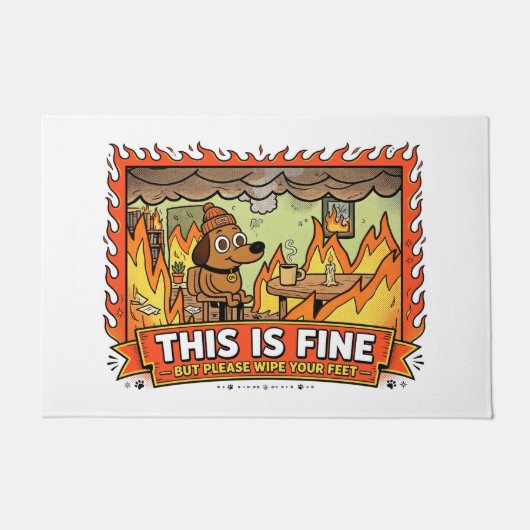 This Is Fine Dog Funny Fire Doormat Deurmat (Voorkant)