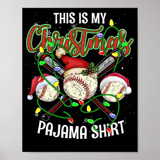 This Is My Christmas Baseball Pajama Santa Hat Poster (Voorkant)