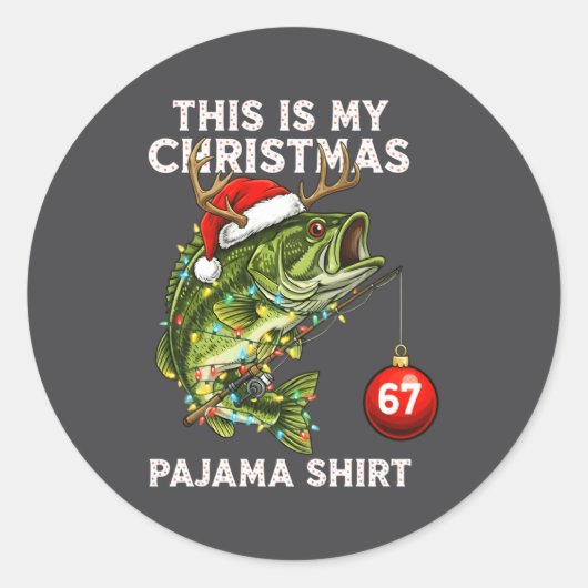 This Is My Christmas Pajama B Fish Santa Hat Toddl Ronde Sticker (Voorkant)