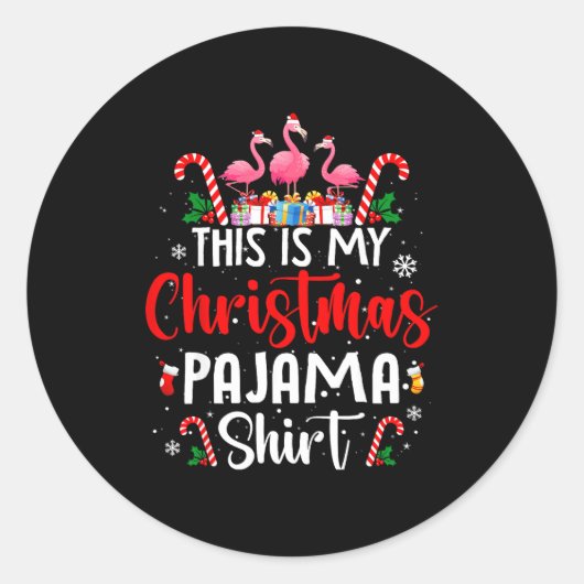 This Is My Christmas Pajama Flamingos Holiday Fun  Ronde Sticker (Voorkant)