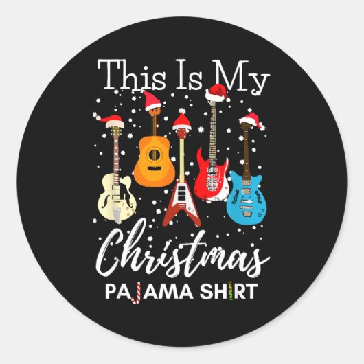 This Is My Christmas Pajama Guitar Guitarist Music Ronde Sticker (Voorkant)