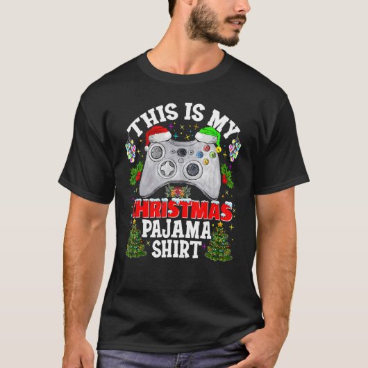 This is My Christmas Pajama Santa Hat Gamer Video  T-shirt (Voorkant)