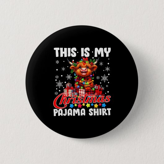 This Is My Christmas Pajama Santa Highland Cow Chr Ronde Button 5,7 Cm (Voorkant)