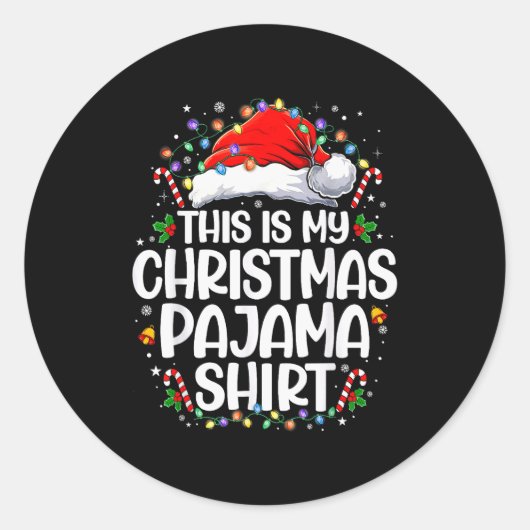This Is My Christmas Pajama Shirt Funny Xmas Pjs M Ronde Sticker (Voorkant)