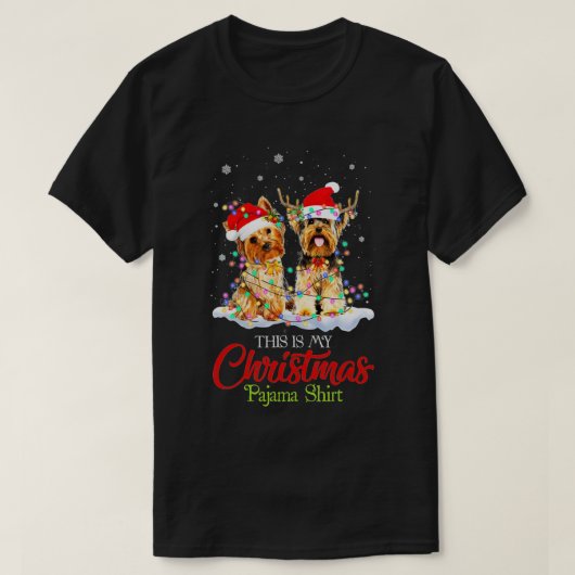 This Is My Christmas Pajama Yorkie Santa Hat Ligh T-shirt (Design voorkant)