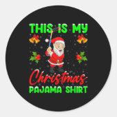 This Is My Christmas Pajamas Funny Santa Playing I Ronde Sticker (Voorkant)