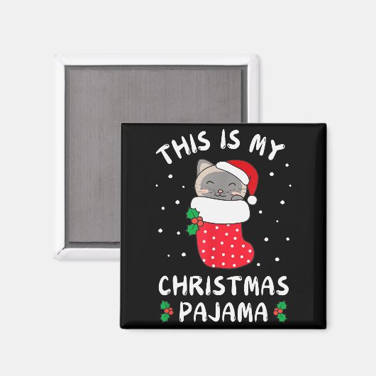 This Is My Christmas Pajamas Sweet Siam Cat Stocki Magneet (Voorkant / Achterkant)