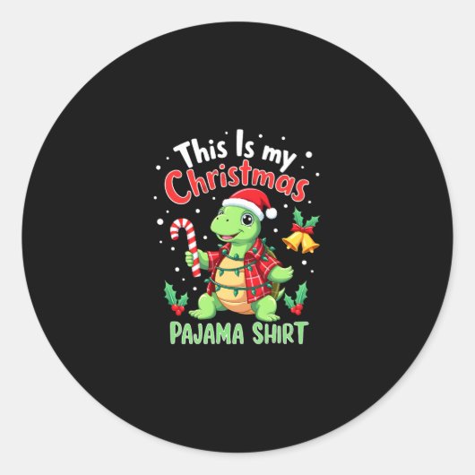 This Is My Christmas Turtle Pajama Shirt Buffalo P Ronde Sticker (Voorkant)