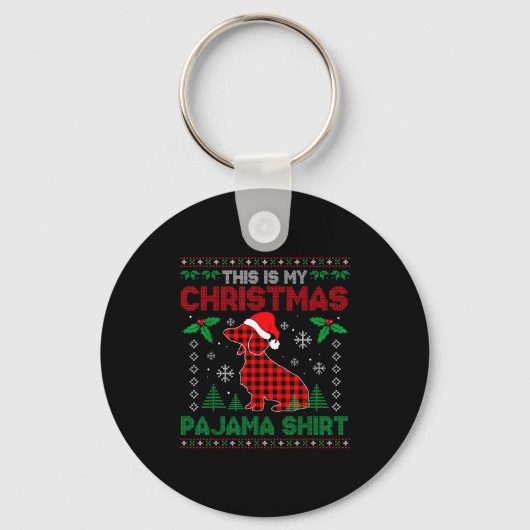 This Is My Dachshund Dog Red Plaid Christmas Ugly Sleutelhanger (Voorkant)