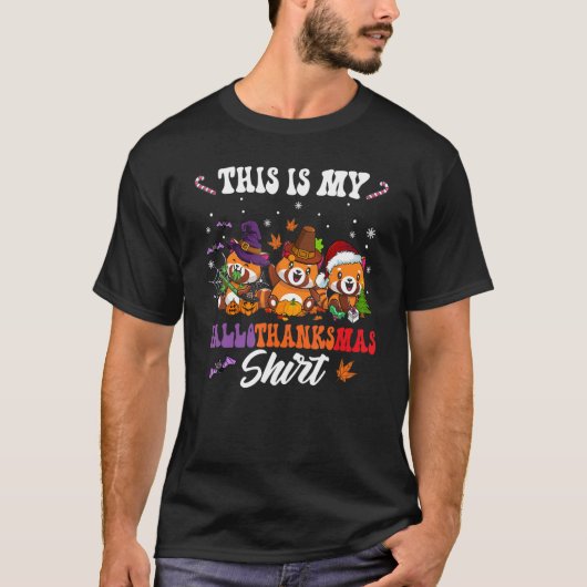 This Is My Hallothanksmas Red Panda Santa Hat Chri T-shirt (Voorkant)