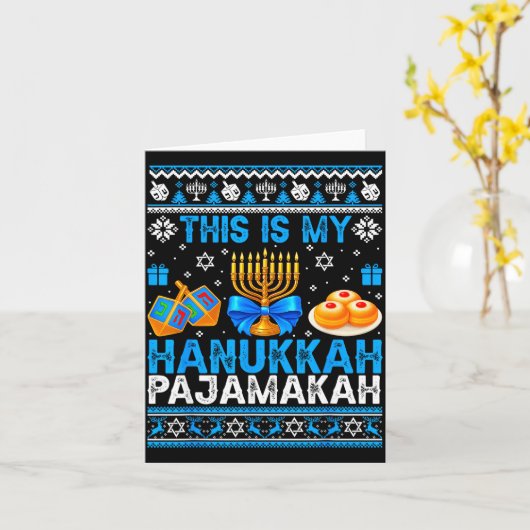 This Is My Hanukkah Pajamakah Ugly Chanukah Jewish Kaart (Gele Bloem)