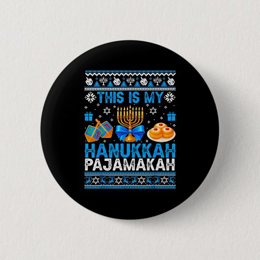 This Is My Hanukkah Pajamakah Ugly Chanukah Jewish Ronde Button 5,7 Cm (Voorkant)