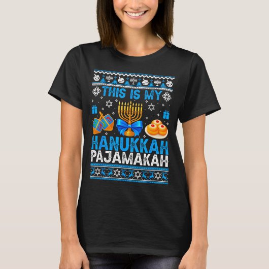 This Is My Hanukkah Pajamakah Ugly Chanukah Jewish T-shirt (Voorkant)