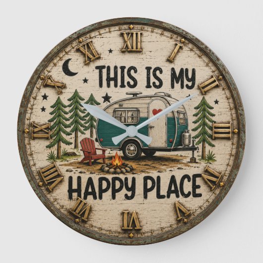 This Is My Happy Place Cabin & Camper Gift Grote Klok (Voorkant)