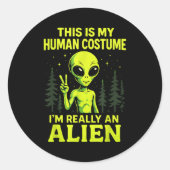 This Is My Human Costume - Funny Alien Halloween  Ronde Sticker (Voorkant)