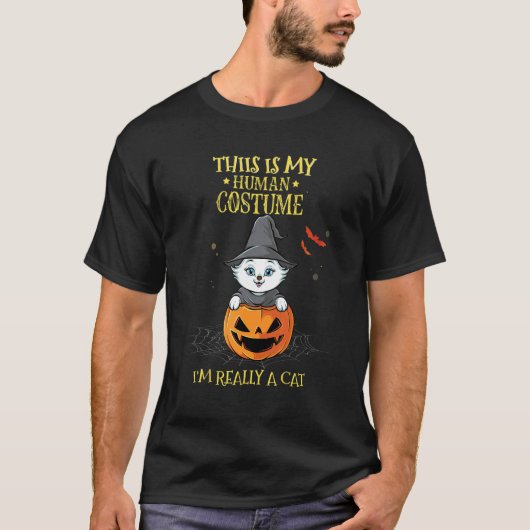 this is my human costume i'm really a cat Pumkin H T-shirt (Voorkant)