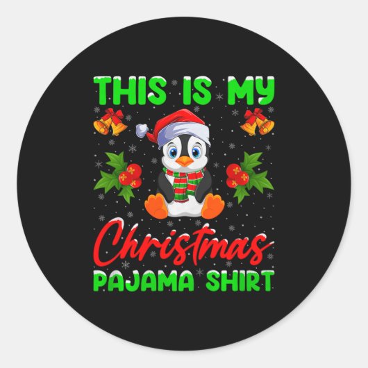 This Is My Penguin Christmas Pajamas Funny Penguin Ronde Sticker (Voorkant)