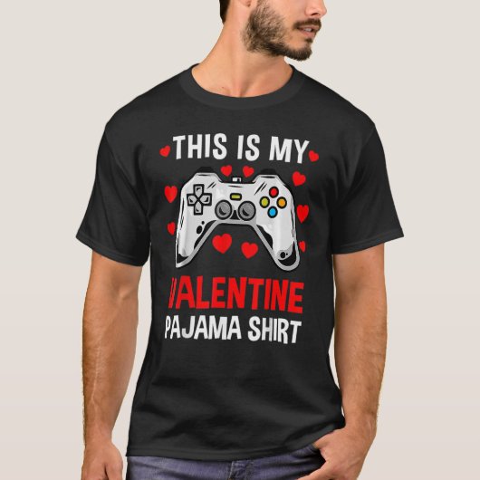 This Is My Valentine Pajama Gamer Heart Controller T-shirt (Voorkant)