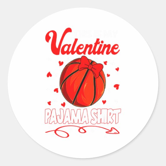 This Is My Valentines Basketball Pajama For Kids B Ronde Sticker (Voorkant)