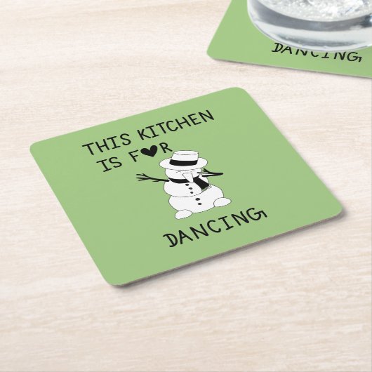 This Kitchen is for dancing snowman Kartonnen Onderzetters (Schuin)