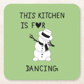 This Kitchen is for dancing snowman Kartonnen Onderzetters (Voorkant)