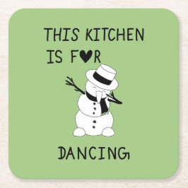 This Kitchen is for dancing snowman Kartonnen Onderzetters
