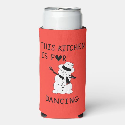 This Kitchen is for dancing snowman Seltzer Blikjeskoeler (Seltzer Voorkant)