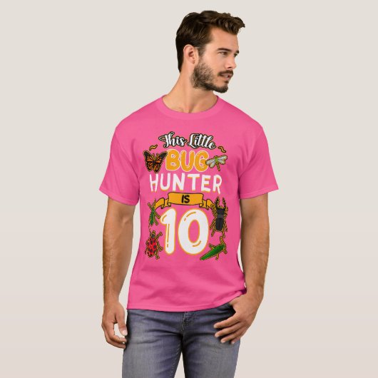 This Little Bug Hunter Is 10 Birthday Insect Bday  T-shirt (Voorkant volledig)