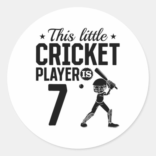 This Little Cricket Player Is 7 Years Old - 7th Bi Ronde Sticker (Voorkant)