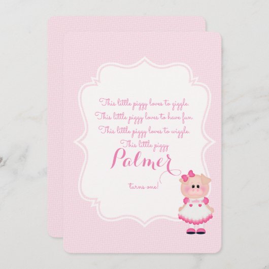 "This Little Piggy" eerste verjaardag uitnodiging (Voorkant / Achterkant)