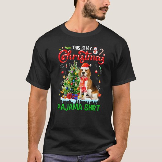 This My Christmas Pajama  Beagle Scarf Santa Xmas T-shirt (Voorkant)
