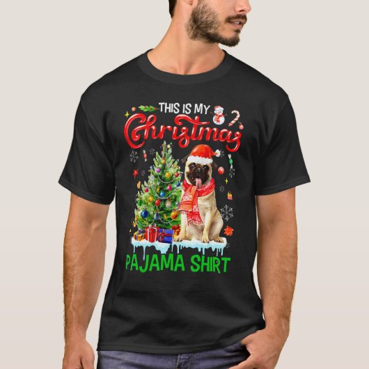 This My Christmas Pajama  Pug Scarf Santa Xmas T-shirt (Voorkant)