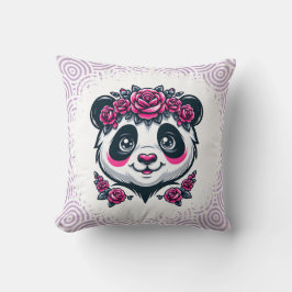 This smiling panda framed by pink roses blends exo kussen