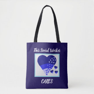 This Social Worker Cares Heart Blue Tote Bag