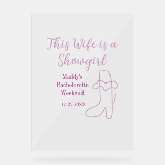 this wife is a showgirl bachelorette party purple  acryl bord