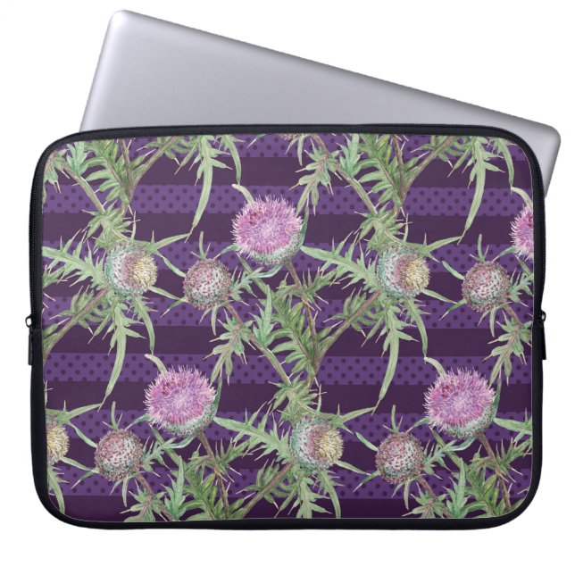 Thistle bloemen laptop sleeve (Voorkant)