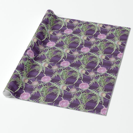 Thistle bloemen violet cadeaupapier (Uitgerold)