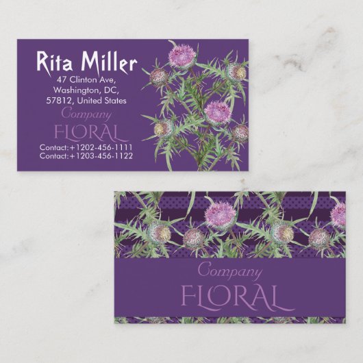 Thistle bloemen visitekaartje (Voorkant / Achterkant)