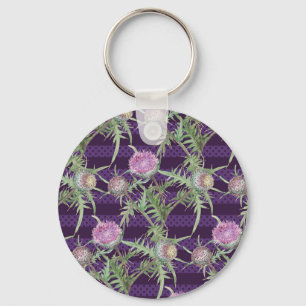 Thistle bloemen waterverf patroon sleutelhanger