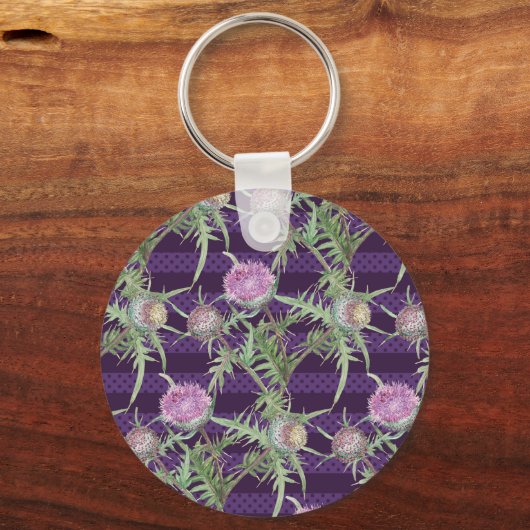 Thistle bloemen waterverf patroon sleutelhanger (Voorkant)